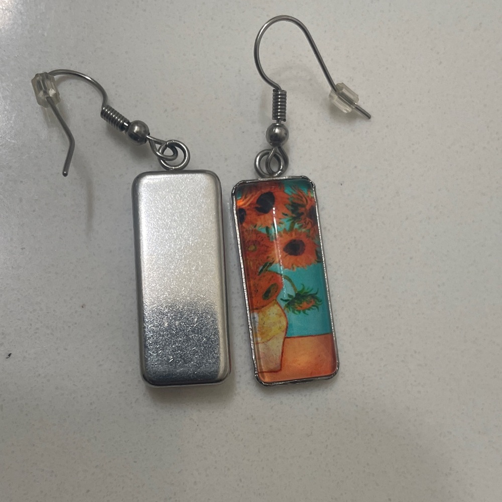 Van Gogh Sunflower Art Earrings - Picture 2 of 3